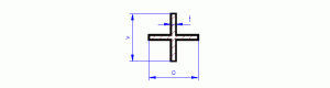 Křížový profil, mosaz, L=500 mm, Tl.=0.6 mm , rozměry 5 x 5 mm, MSZ 8955